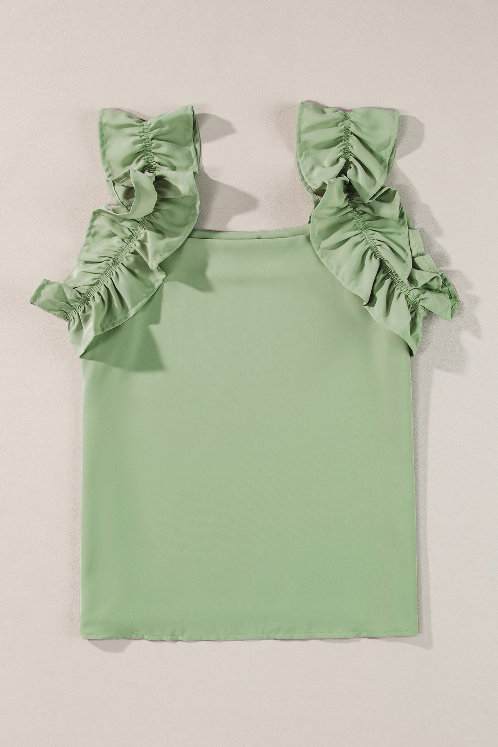 Chic smoke green ruffle trim sleeveless tank top