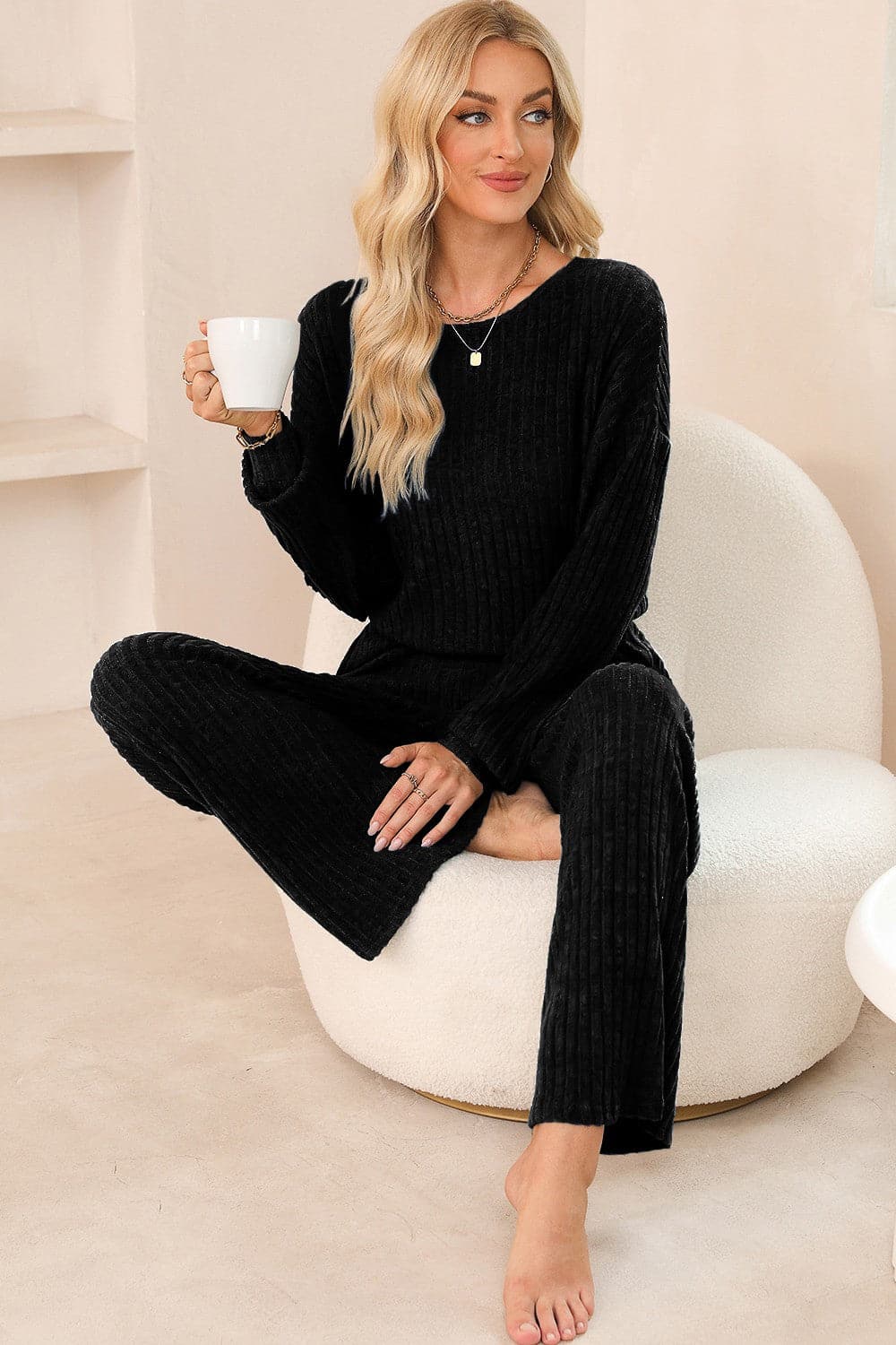 Round Neck Long Sleeve Jumpsuit.