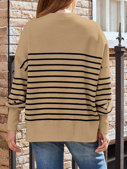 Striped Round Neck Long Sleeve Sweatshirt.