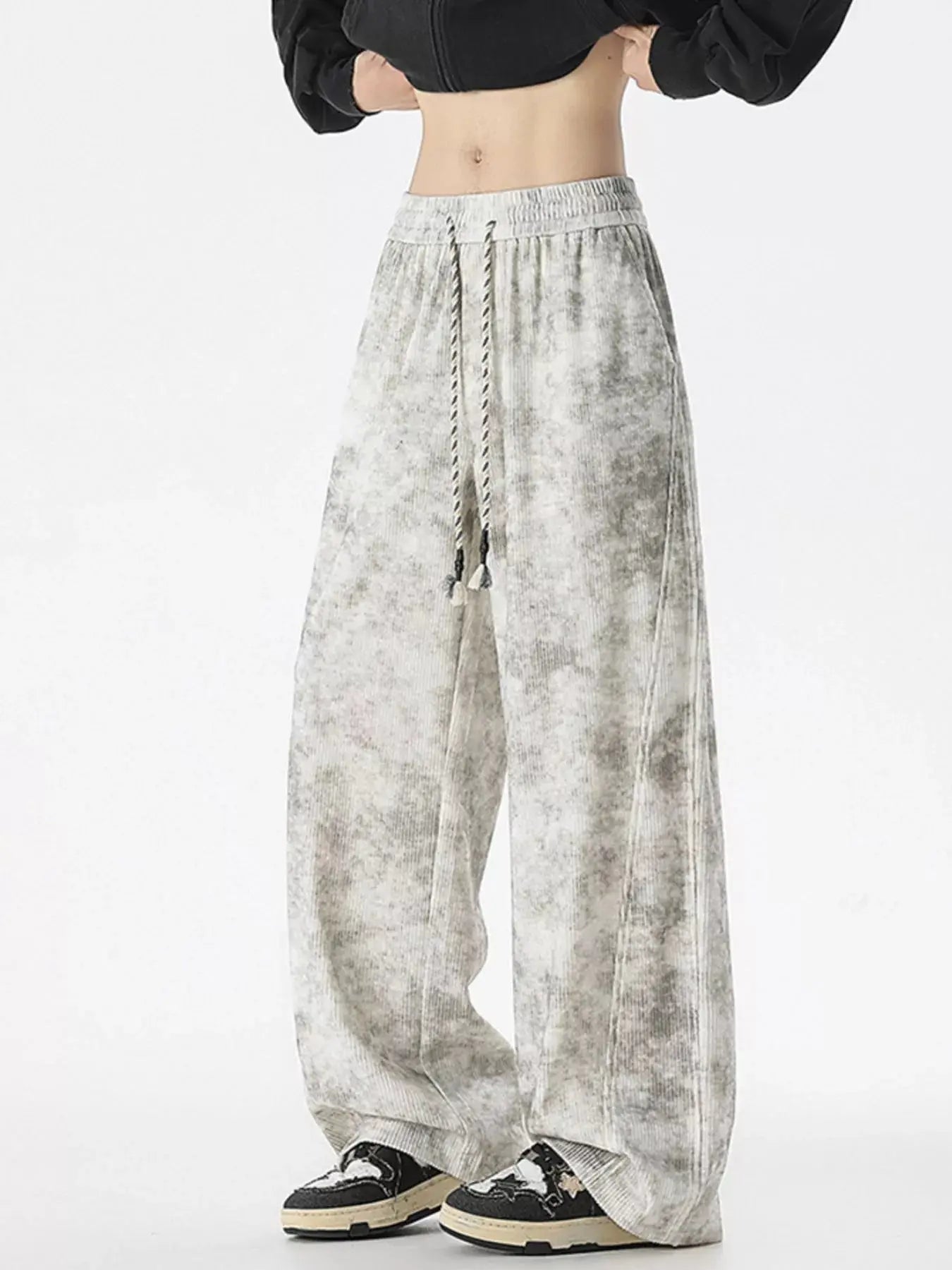 Men's Plus Size Vintage Wash Wide Leg Drawstring Polyester Pants With Pockets Simply Love