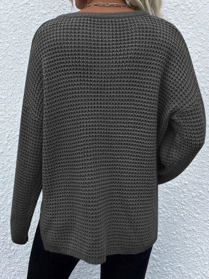 Notched Long Sleeve Sweater.