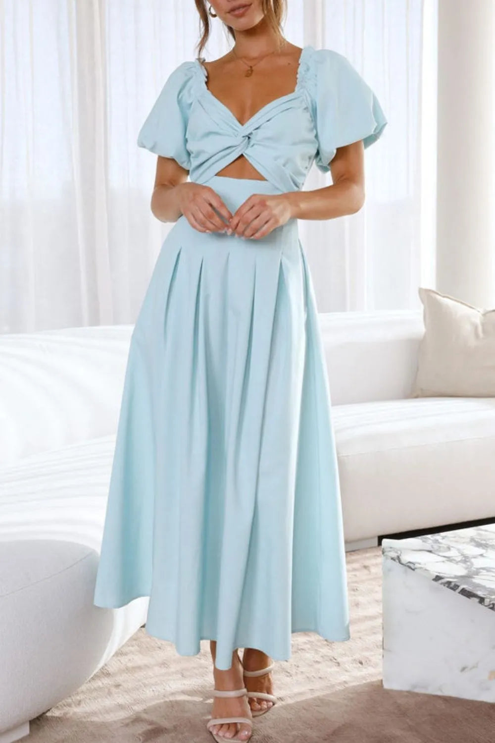 Sweet Serenity Puff Sleeve Midi Dress