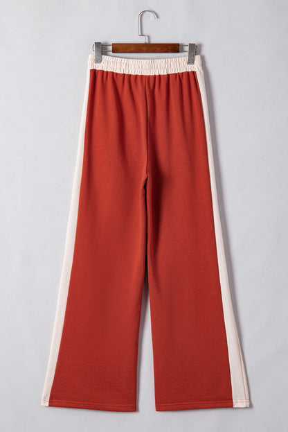 Flamingo Color Block Drawstring High Waist Wide Leg Pants