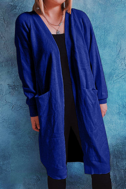 Open Front Longline Cardigan with Pockets.