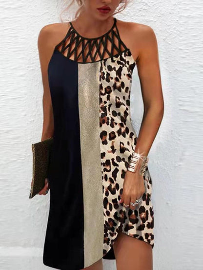 Printed Grecian Neck Mini Dress.