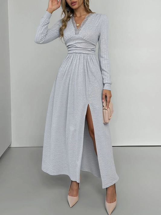 Lace Detail V-Neck Maxi Dress with Side Slit Simply Love