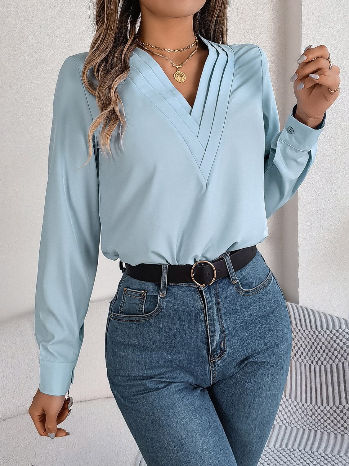 V-Neck Long Sleeve Blouse.