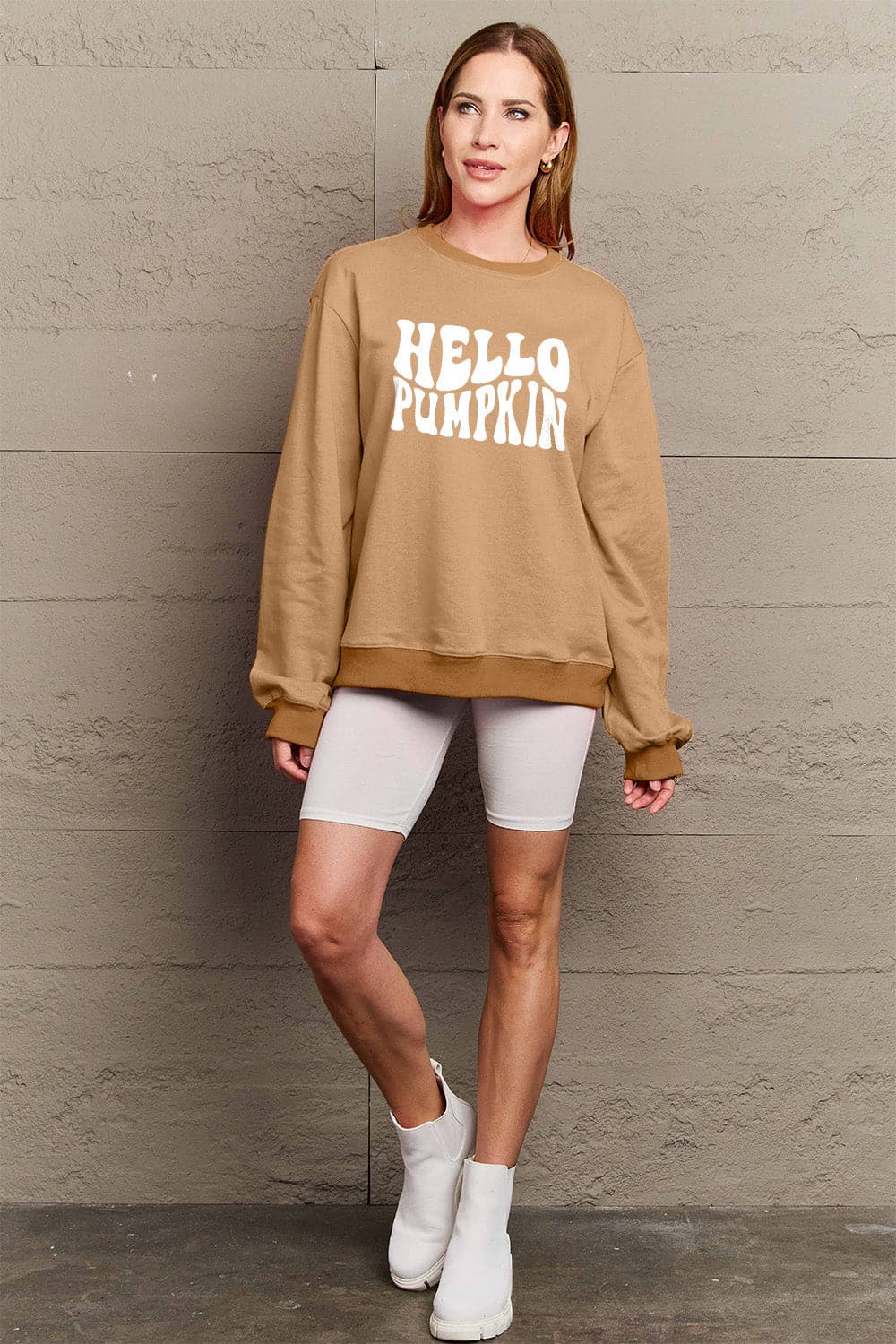 Simply Love Full Size HELLO PUMPKIN Graphic Sweatshirt.