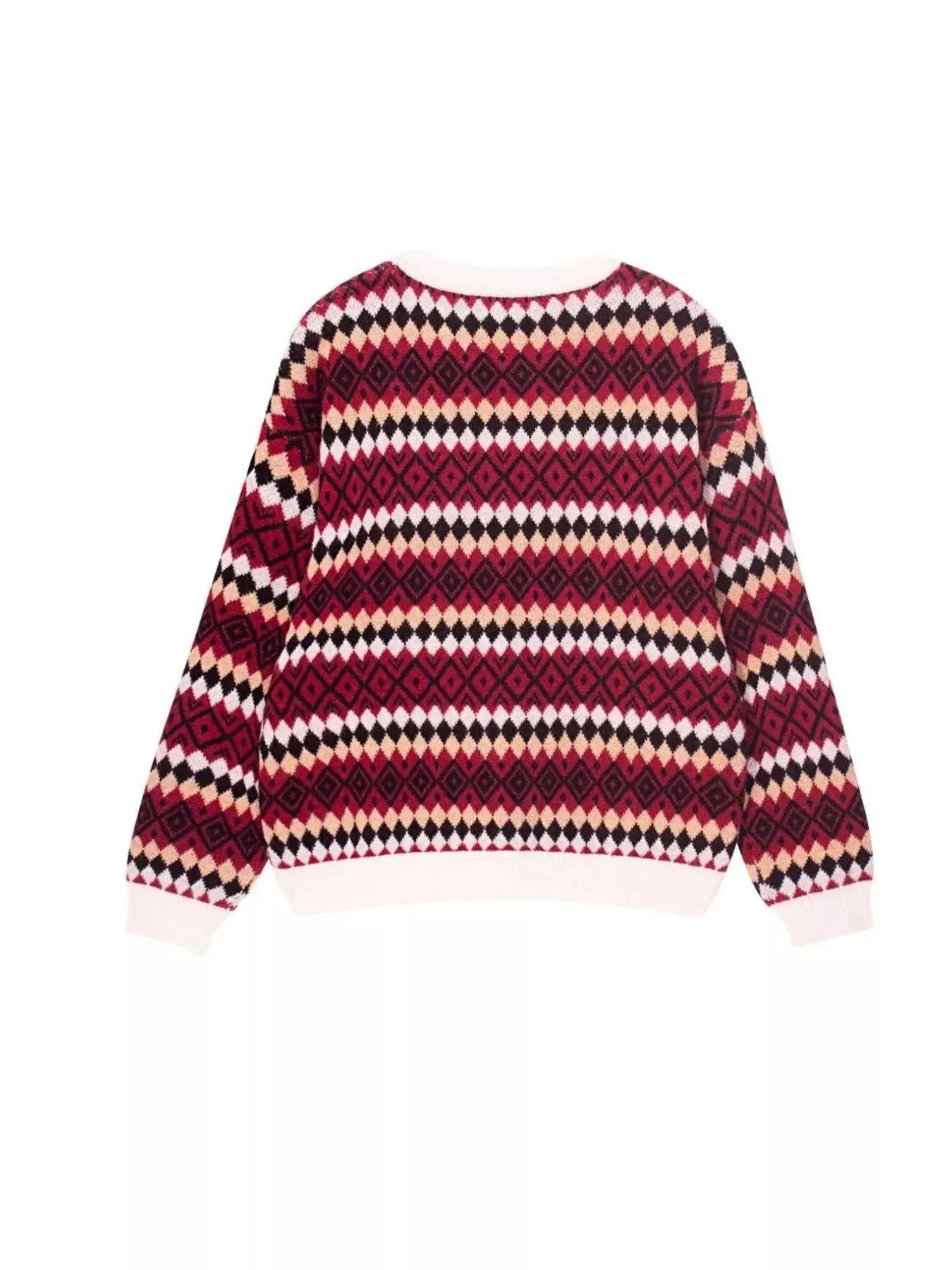 Geometric Pattern Round Neck Sweater Simply Love