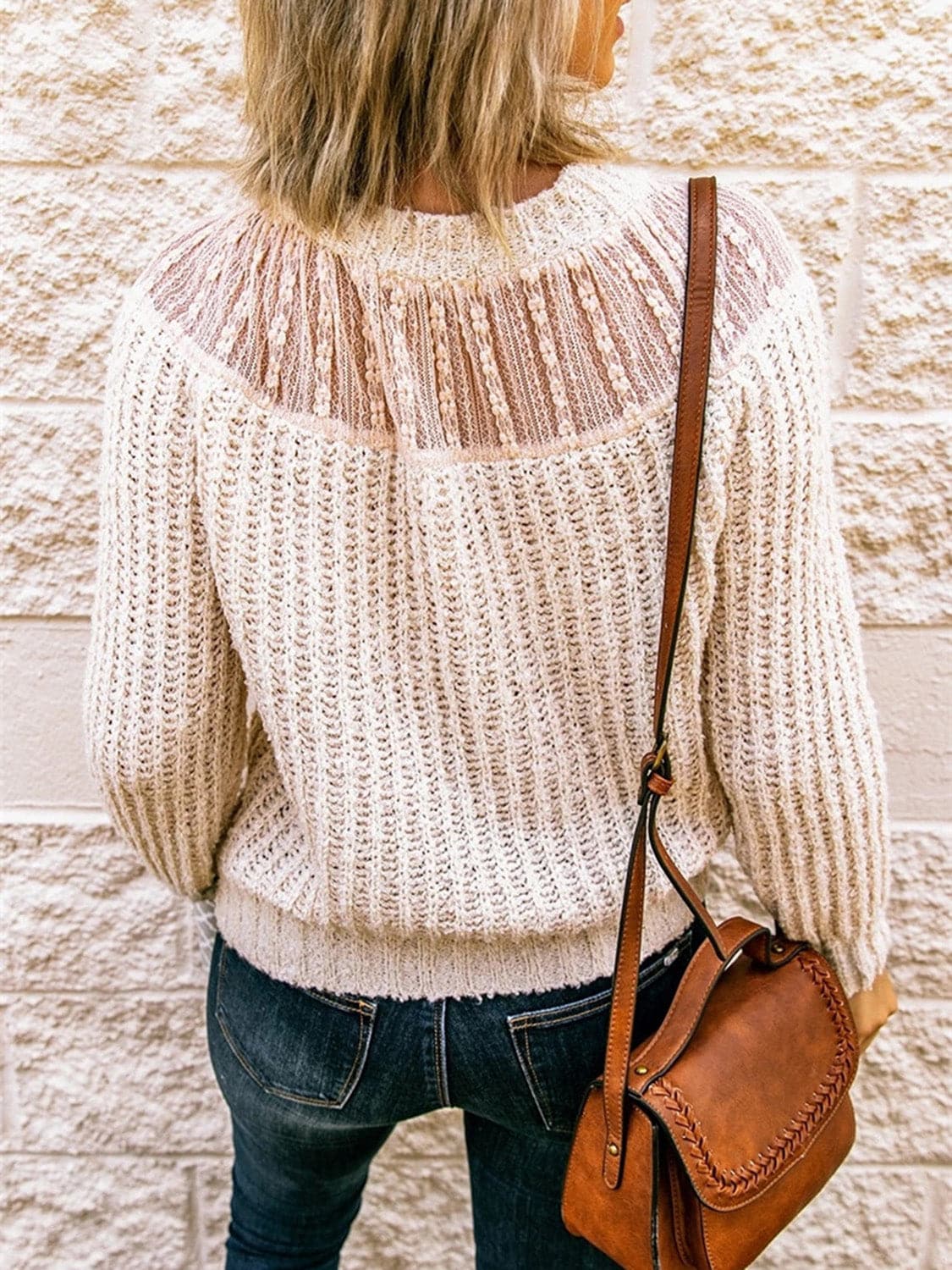 Round Neck Rib-Knit Sweater.