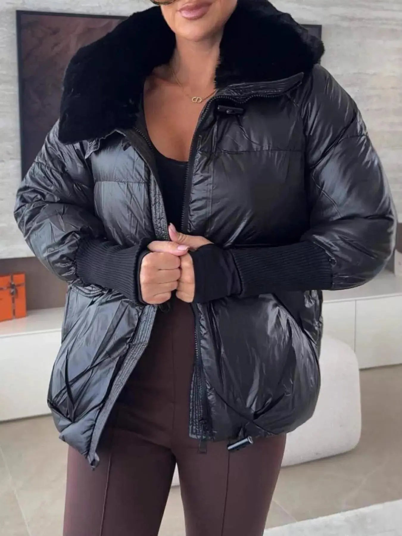 Fur Collar Padded Puffer Jacket Simply Love