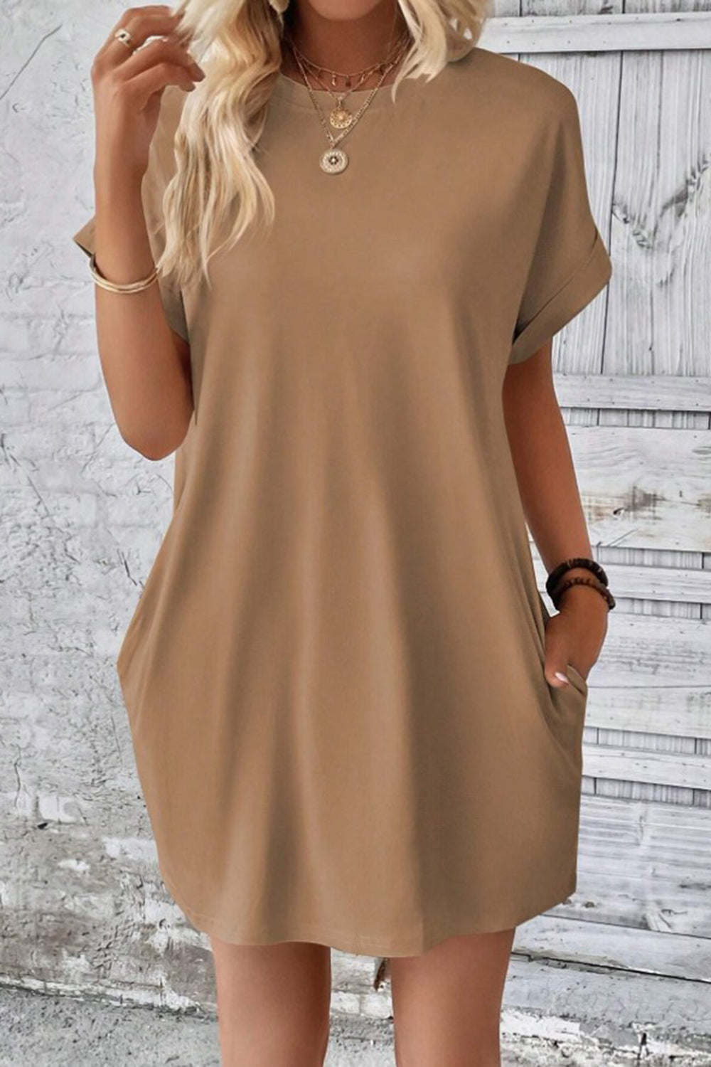 Pocketed Round Neck Short Sleeve Dress Coco’s Tee Boutique