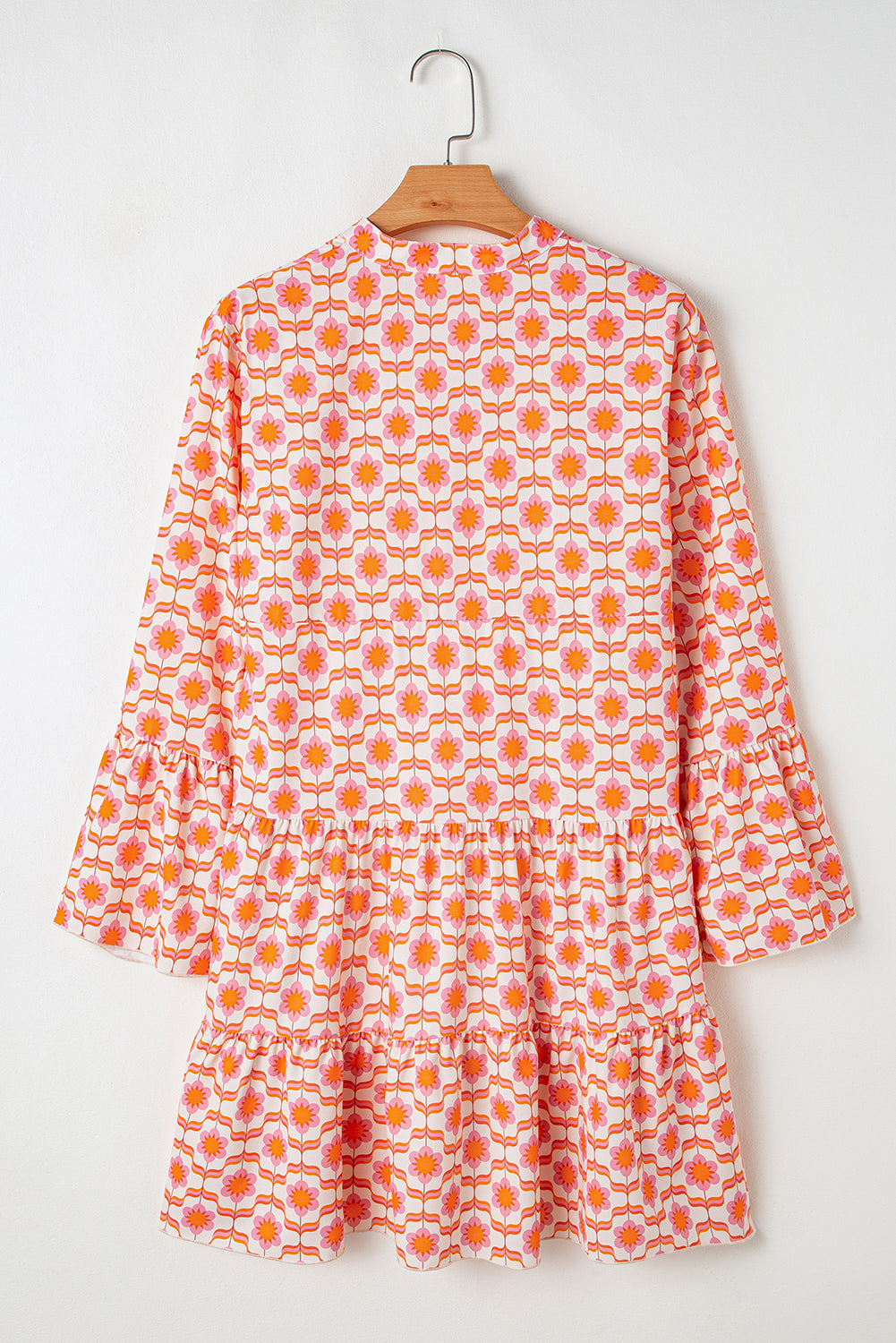 Chic Orange Floral Print Flounce Sleeve Buttoned Front Mini Dress