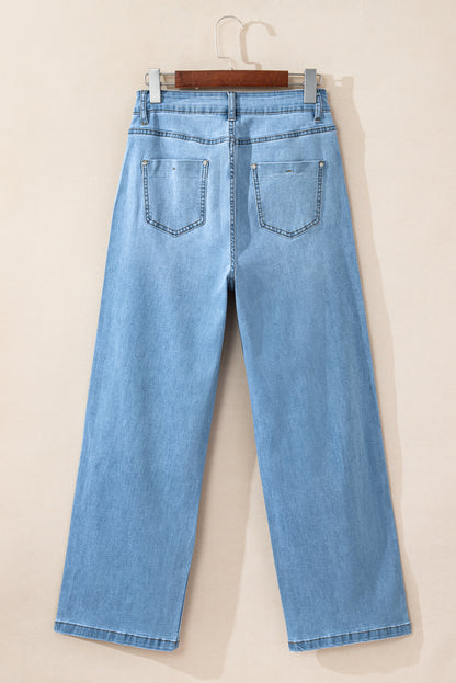 Light blue wide leg jeans with rhinestones