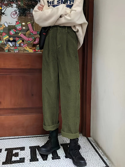 Corduroy High Waist Cropped Straight Pants.