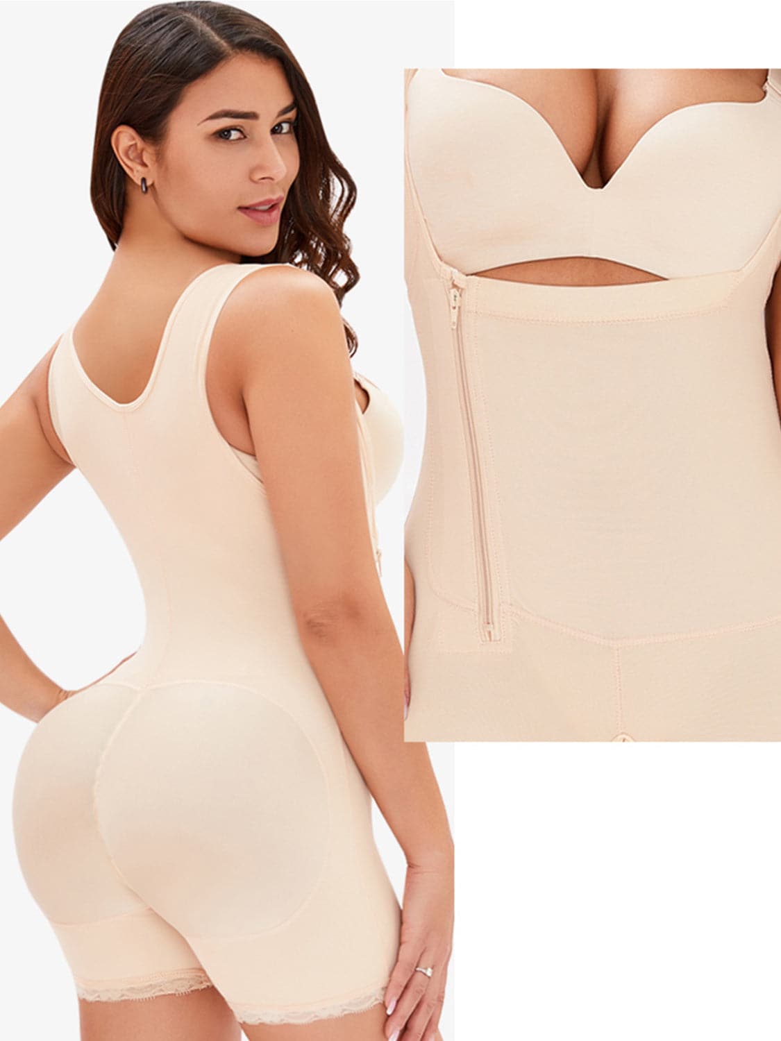 Full Size Side Zip Up Wide Strap Shapewear.