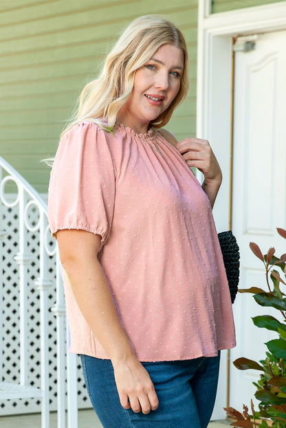 Chic pink plus size dot puff sleeve top