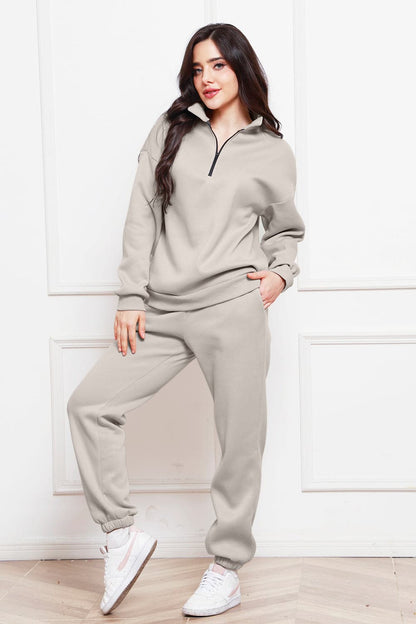 Half Zip Long Sleeve Sweatshirt and Pants Set.