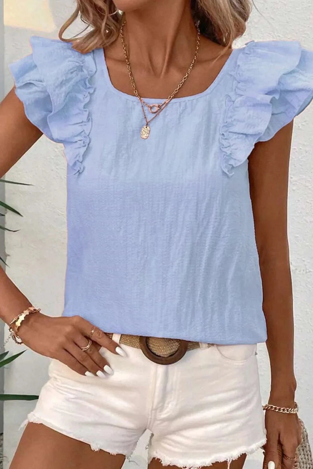 Bow Back Ruffled Cap Sleeve Blouse Simply Love