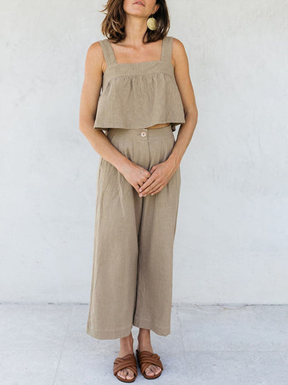 Square Neck Wide Strap Top and Pants Set.