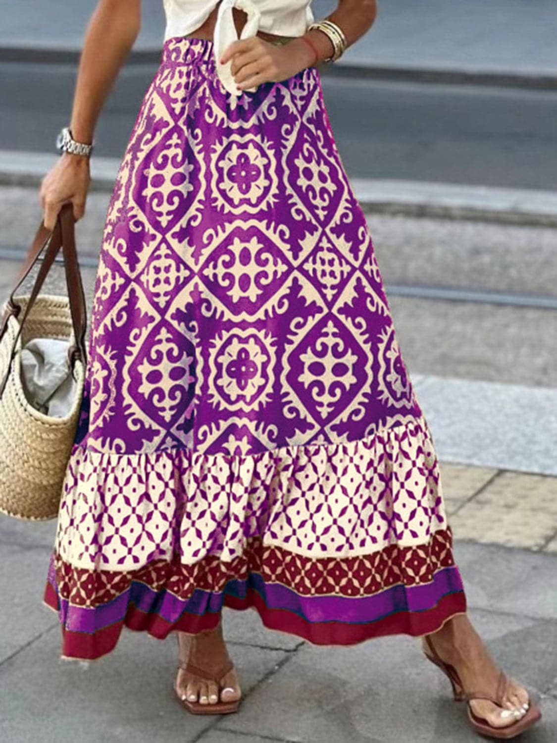 Geometric Elastic Waist Maxi Skirt.