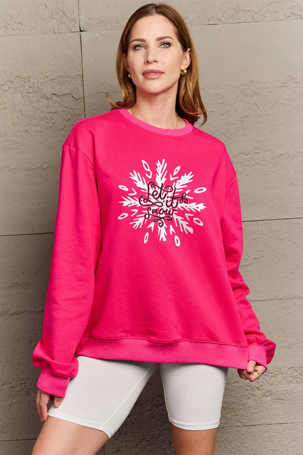 Simply Love Full Size LET IT SNOW Long Sleeve Sweatshirt.