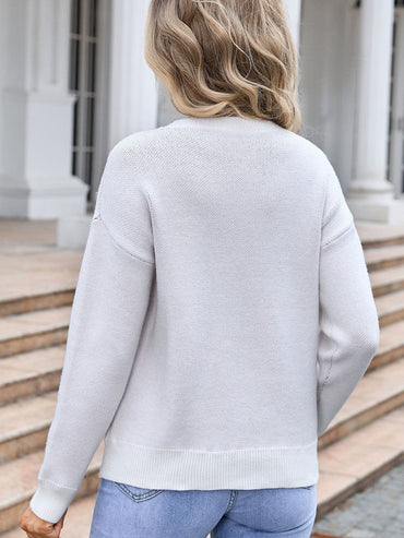 Bow Round Neck Dropped Shoulder Sweater.