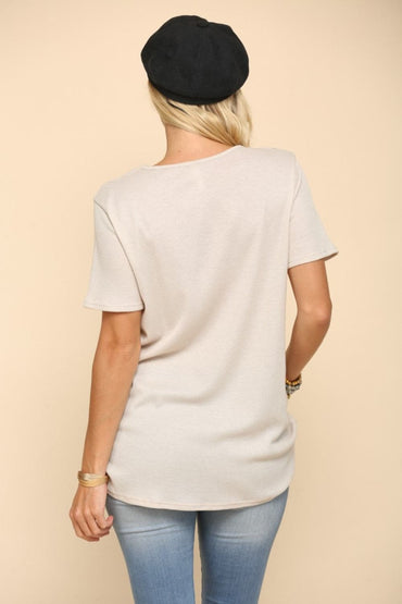 Celeste Full Size Crisscross Cutout Short Sleeve T-Shirt.