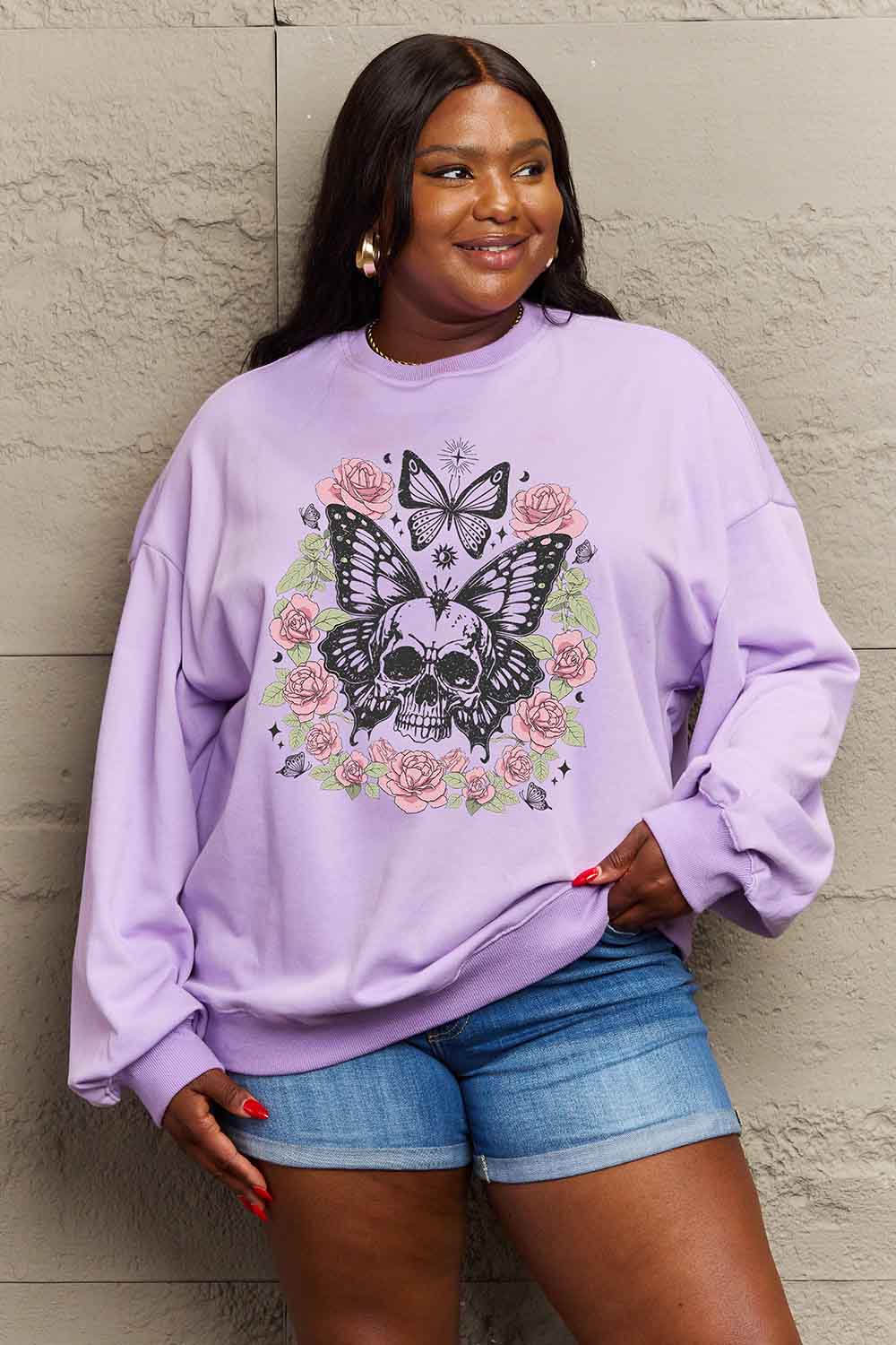 Simply Love Simply Love Full Size Skull Butterfly Graphic Sweatshirt