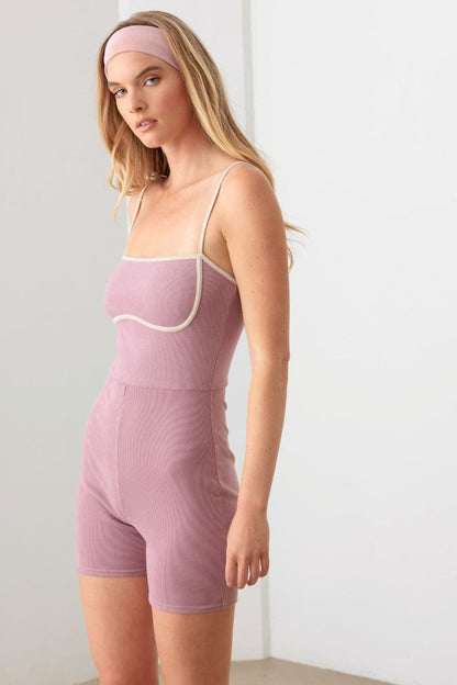 Le Lis Contrast Trim Ribbed Knit Bodycon Romper.