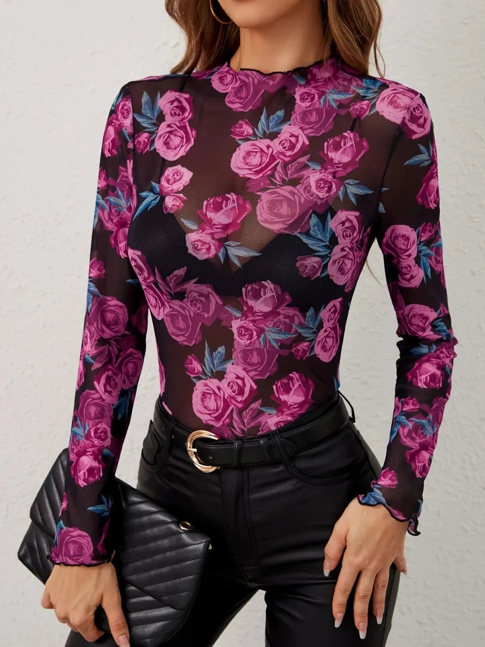 Floral Mock Neck Long Sleeve Top Coco’s Tee Boutique