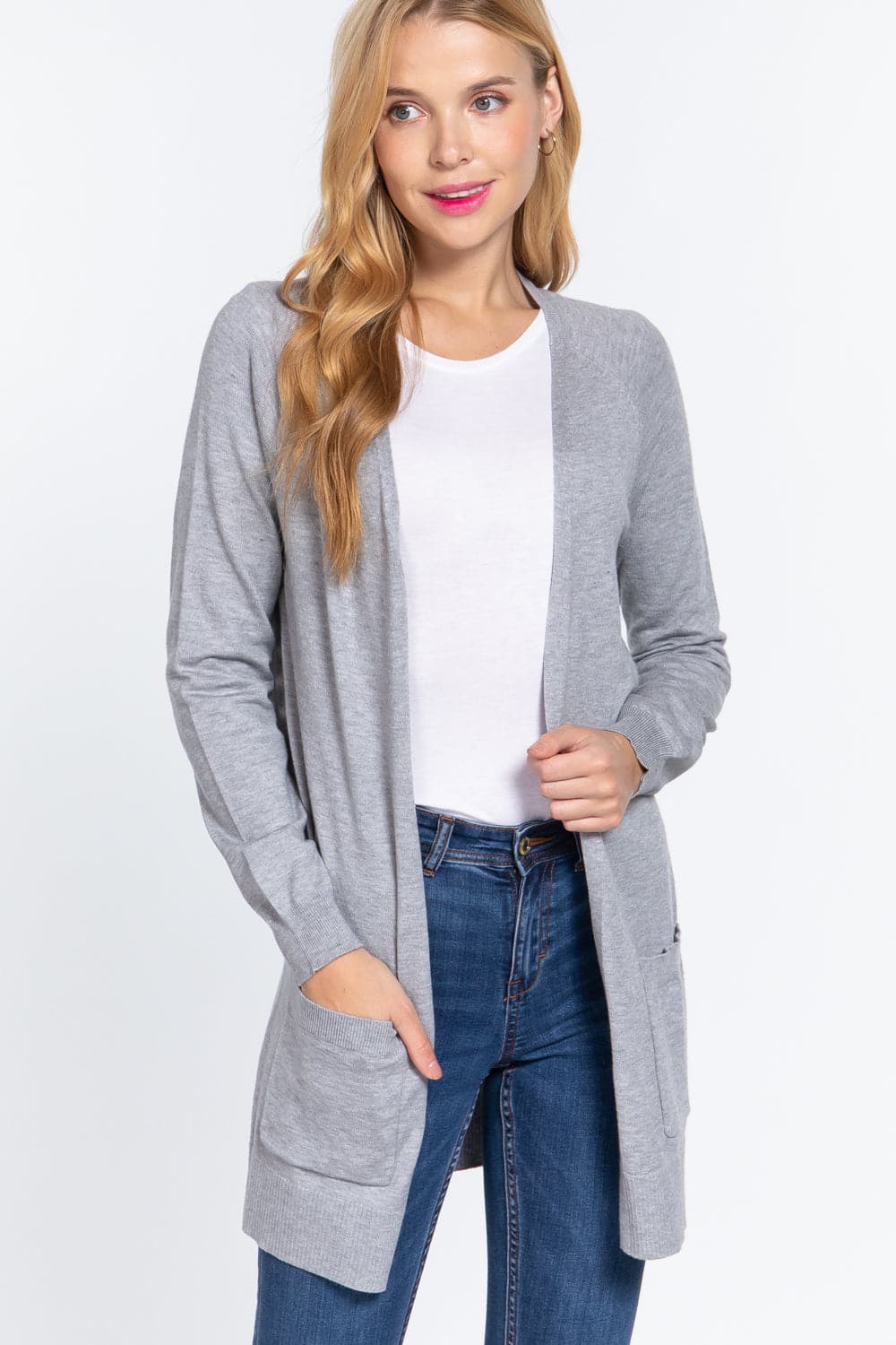 ACTIVE BASIC Open Front Long Sleeve Cardigan.