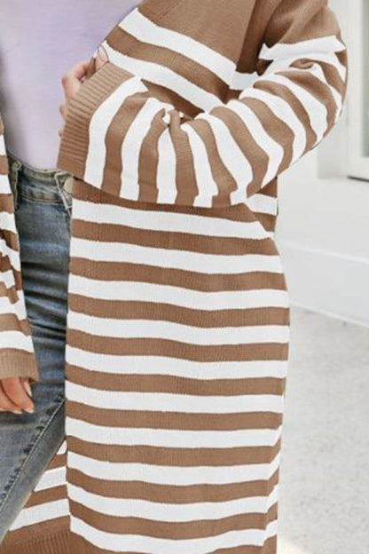 Striped Open Front Longline Cardigan.