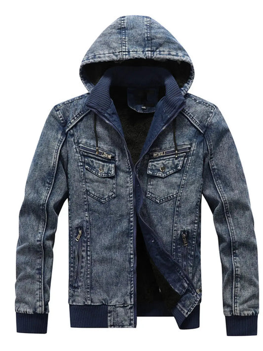 Men's Plus Size Zip Up Hooded Denim Jacket Simply Love