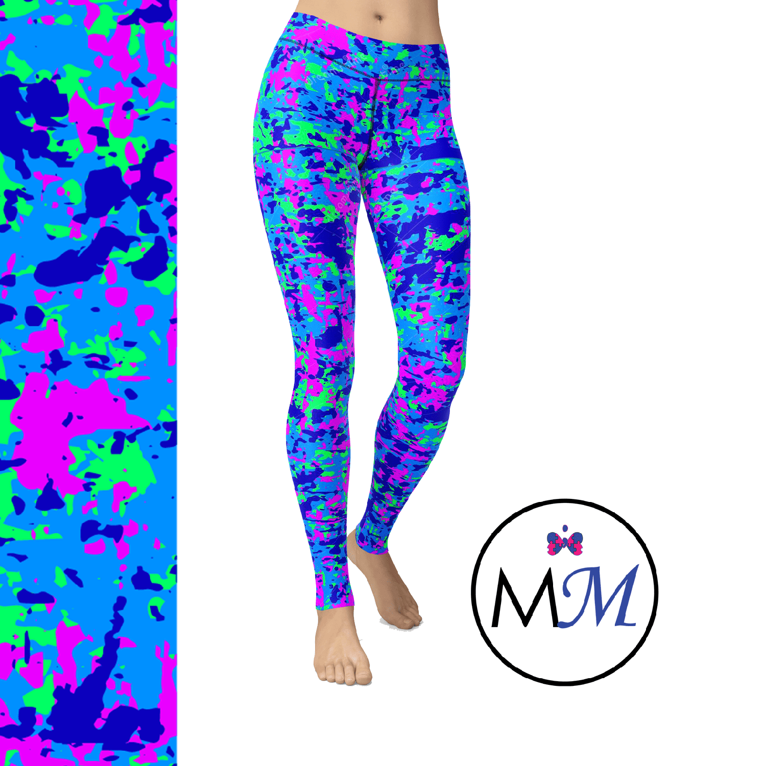 UV Reactive Fluorescent Neon  Camo Full Length Leggings with pockets MM