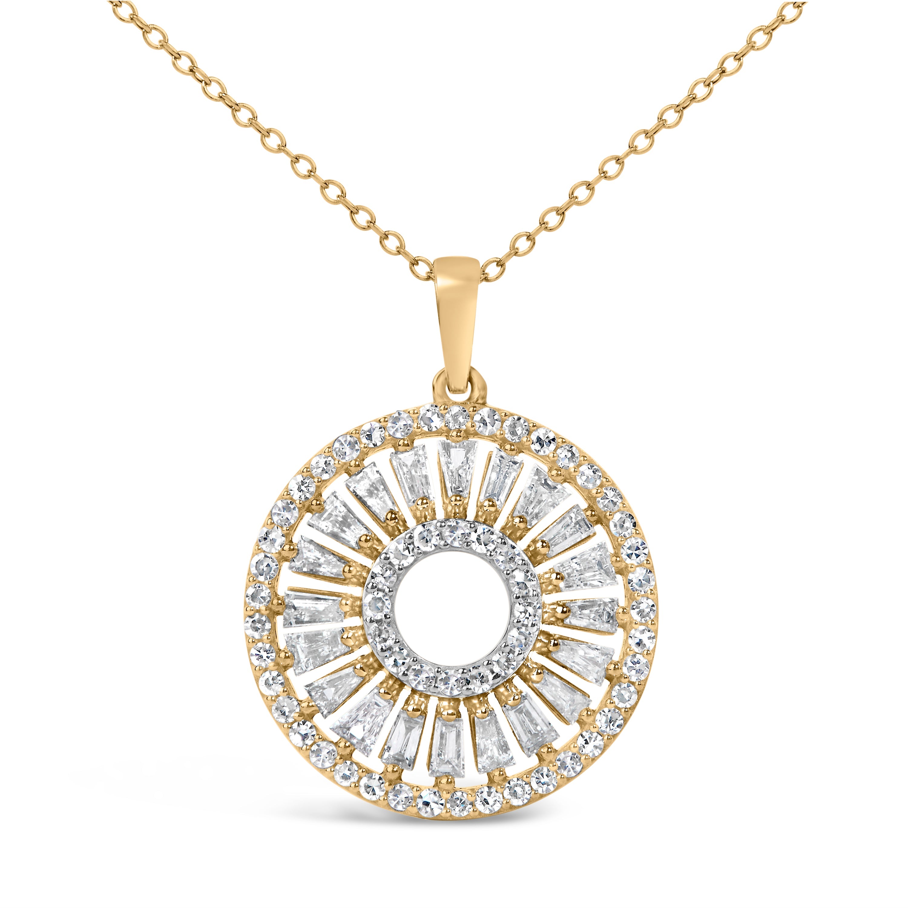 14K Yellow Gold Plated Sterling Silver 1 1/6 Cttw Diamond Sunburst Medallion Pendant Necklace
