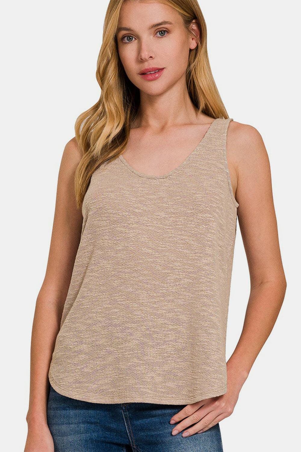 Zenana Curved Hem Round Neck Tank.