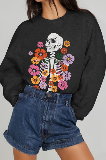 Floral skeleton graphic sweatshirt by Simply Love