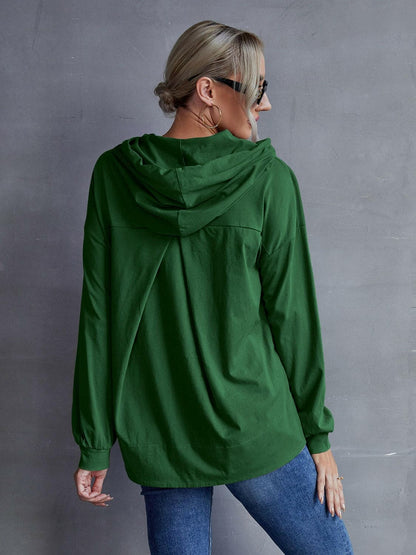 Drawstring Pocketed Dropped Shoulder Hoodie.