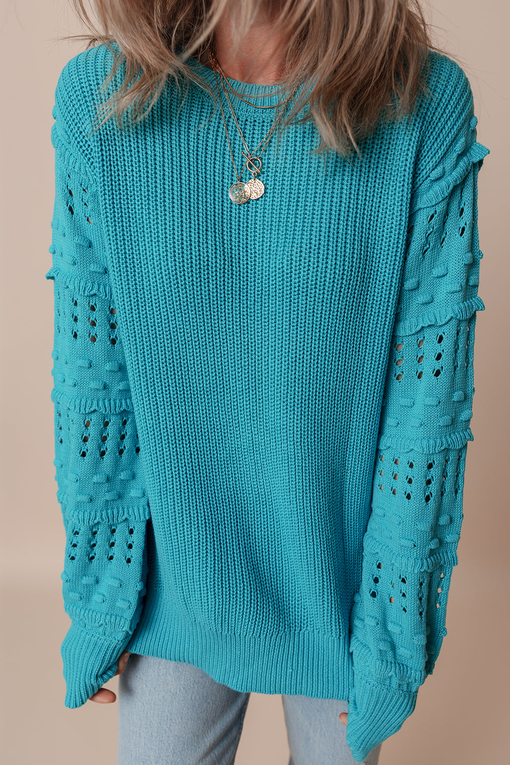 Turquoise Ruffled Knit Sweater