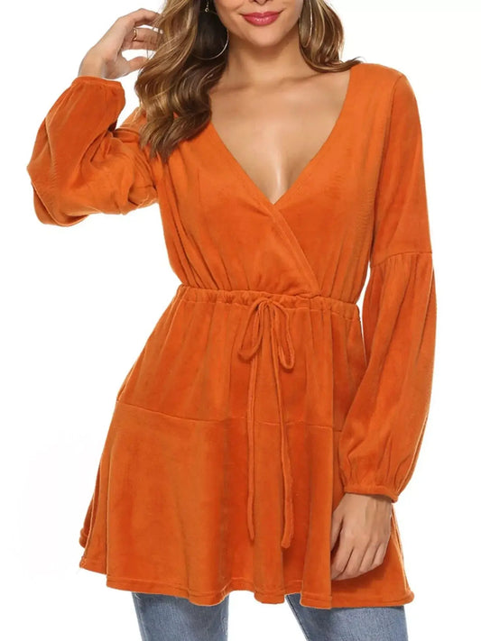 Velvet Long Sleeve Drawstring Blouse Simply Love