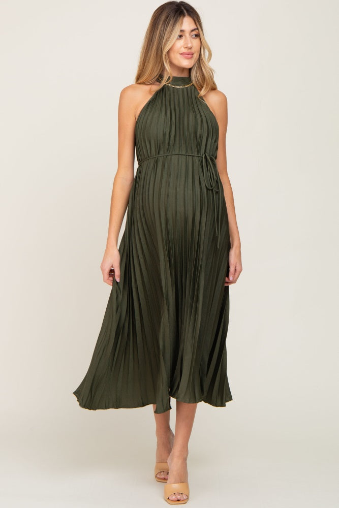 PinkBlush Olive Pleated Maternity Halter Dress - Alternate Angle