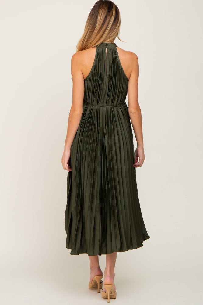PinkBlush Olive Pleated Maternity Halter Dress - Close Up