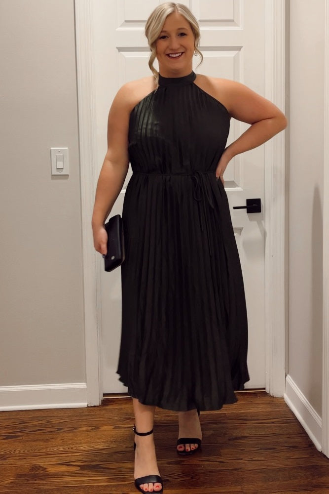 PinkBlush Olive Pleated Maternity Halter Dress - Full View