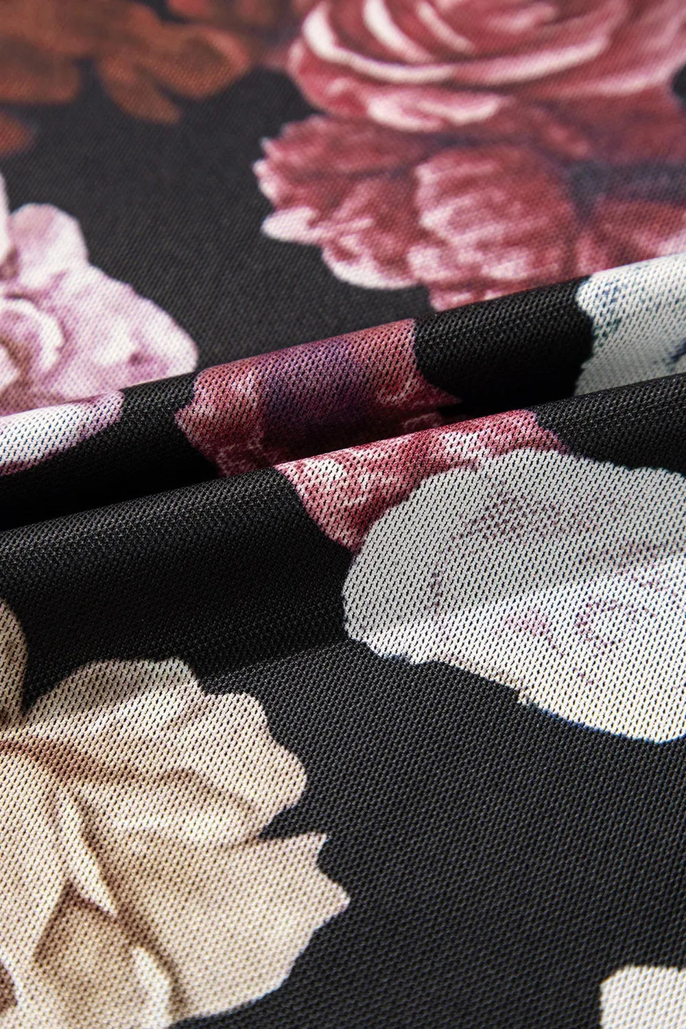 Floral Mock Neck Long Sleeve Mesh Top Sheer Floral Print With Slight Stretch For Evening Wear Coco’s Tee Boutique