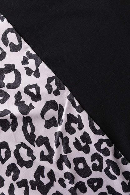 Chic black leopard print patchwork plus size tee