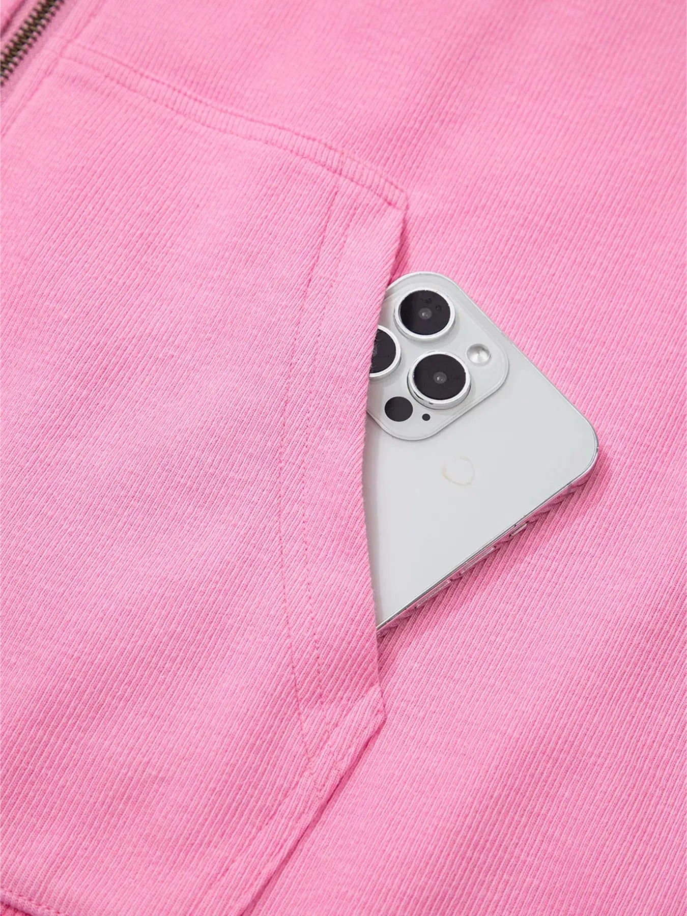 Solid Color Ribbed Zip Up Drawstring Hooded Jacket Simply Love