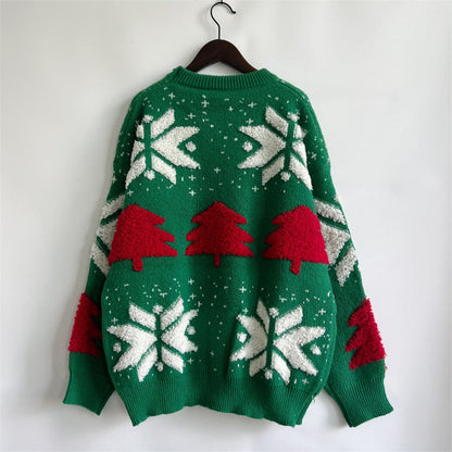 Snowflake Round Neck Long Sleeve Sweater.