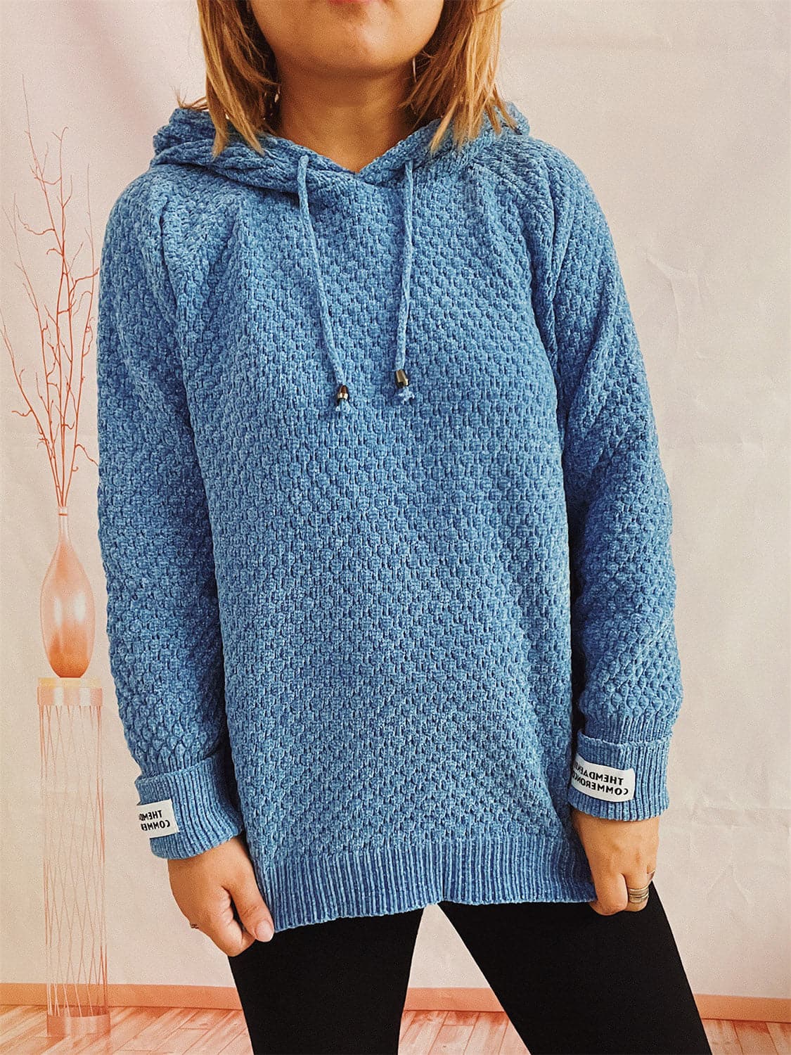 Drawstring Long Sleeve  Hooded Sweater.