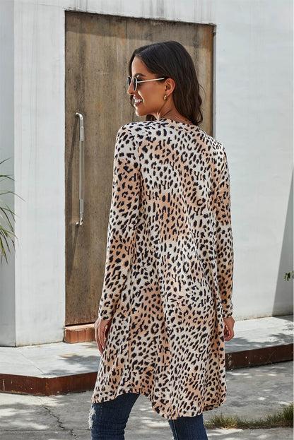 Double Take Printed Open Front Longline Cardigan.